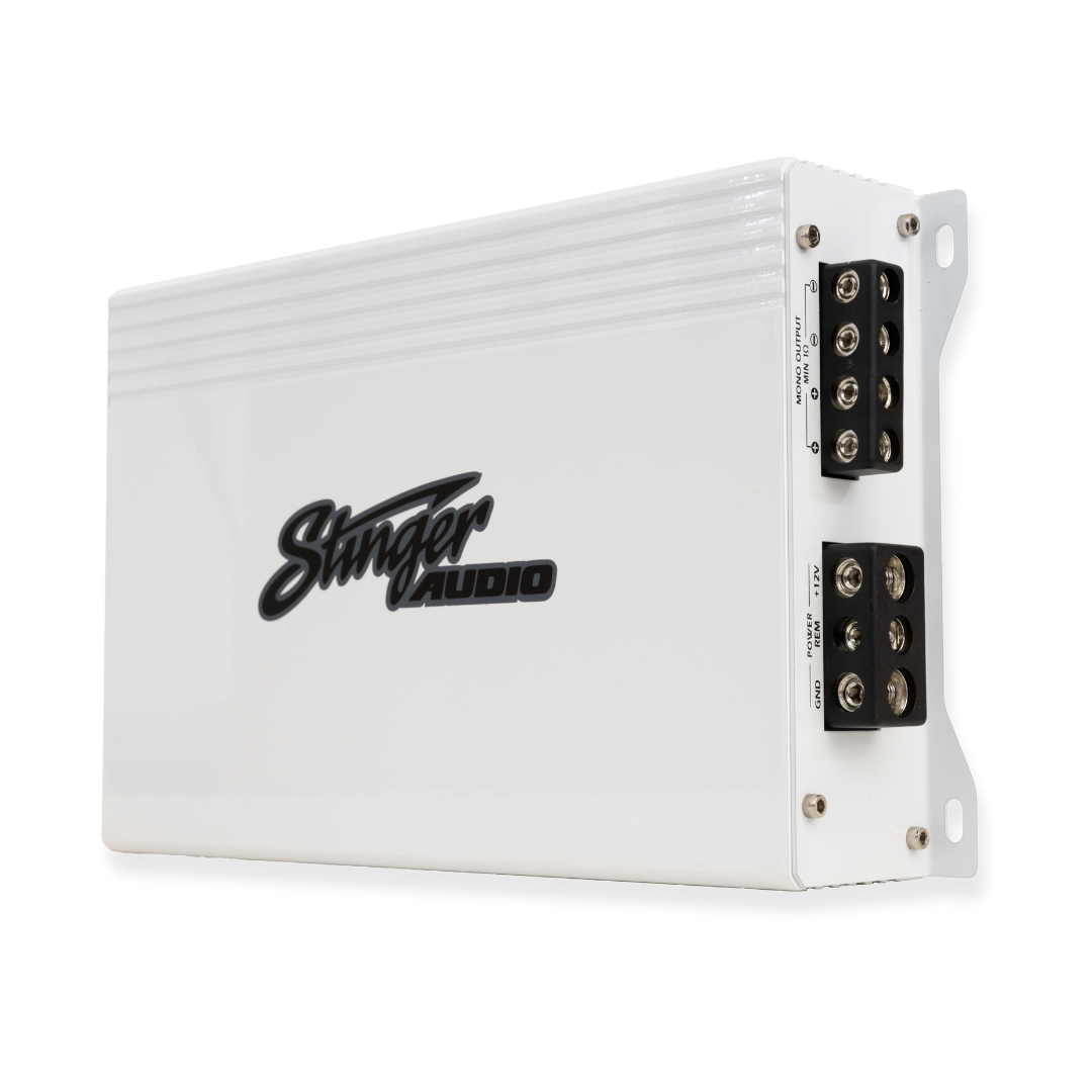 Stinger Audio 1800 watt marine amplifier in the color white