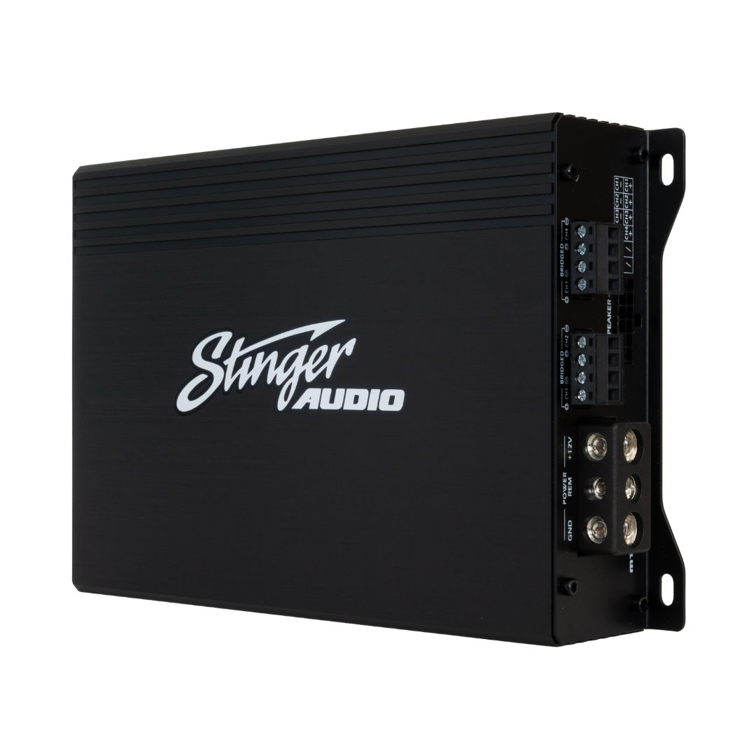 Stinger Audio multi-channel amplifier in the color black
