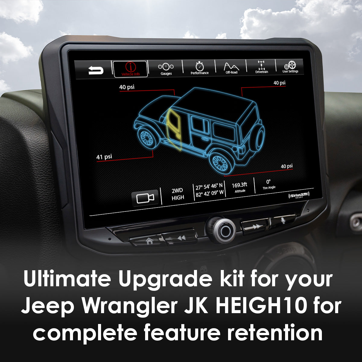 Jeep Wrangler JK (2011-2018) HEIGH10 10" Radio Fully Integrated Kit with Backup Camera & Spare Tire Mount