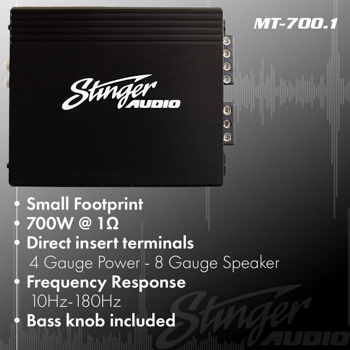Stinger Audio MT-700.1 700 Watt (RMS) Class D Monoblock Car Audio Amplifier with 4GA Wiring Kit