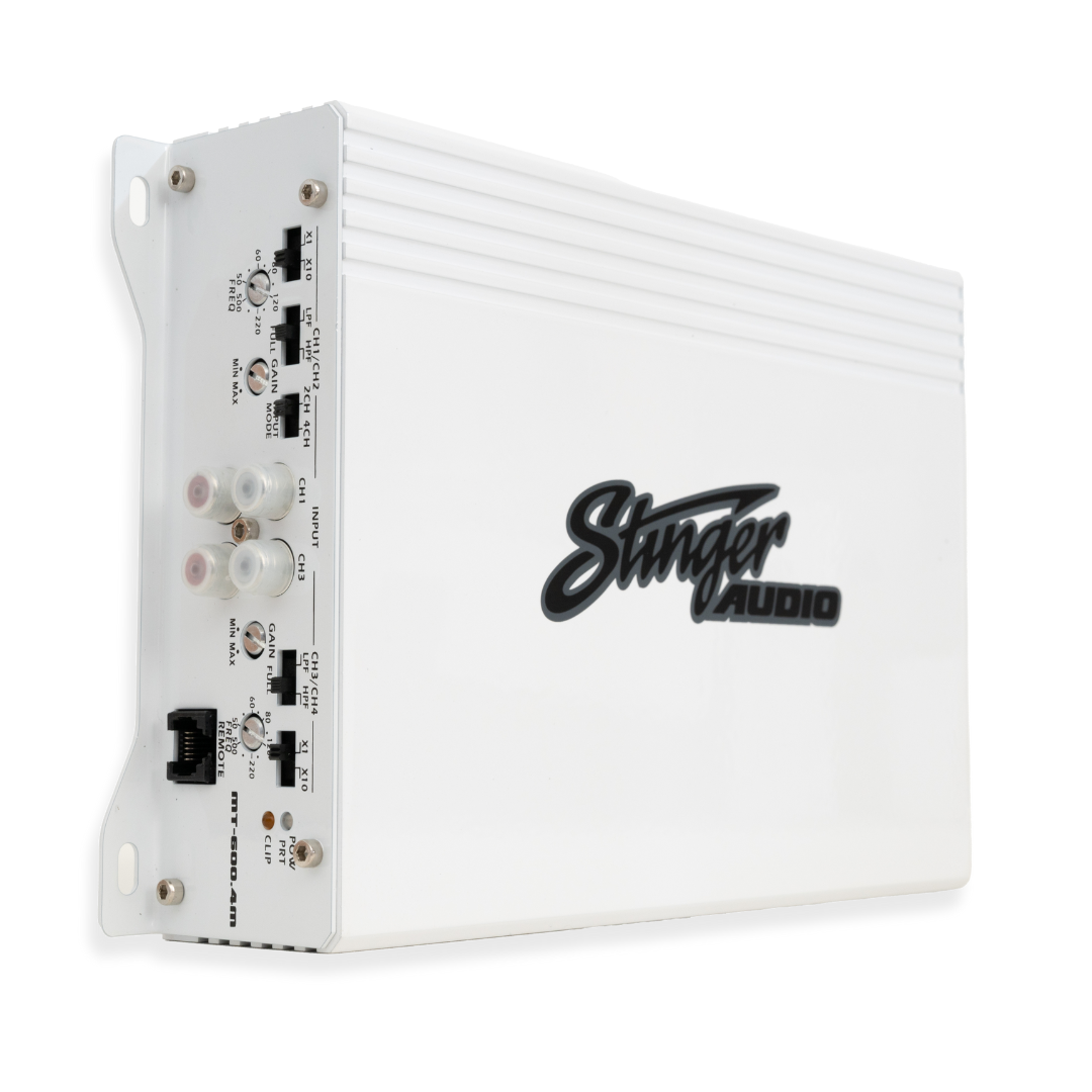 Stinger Audio 4 channel marine amplifier in the color white