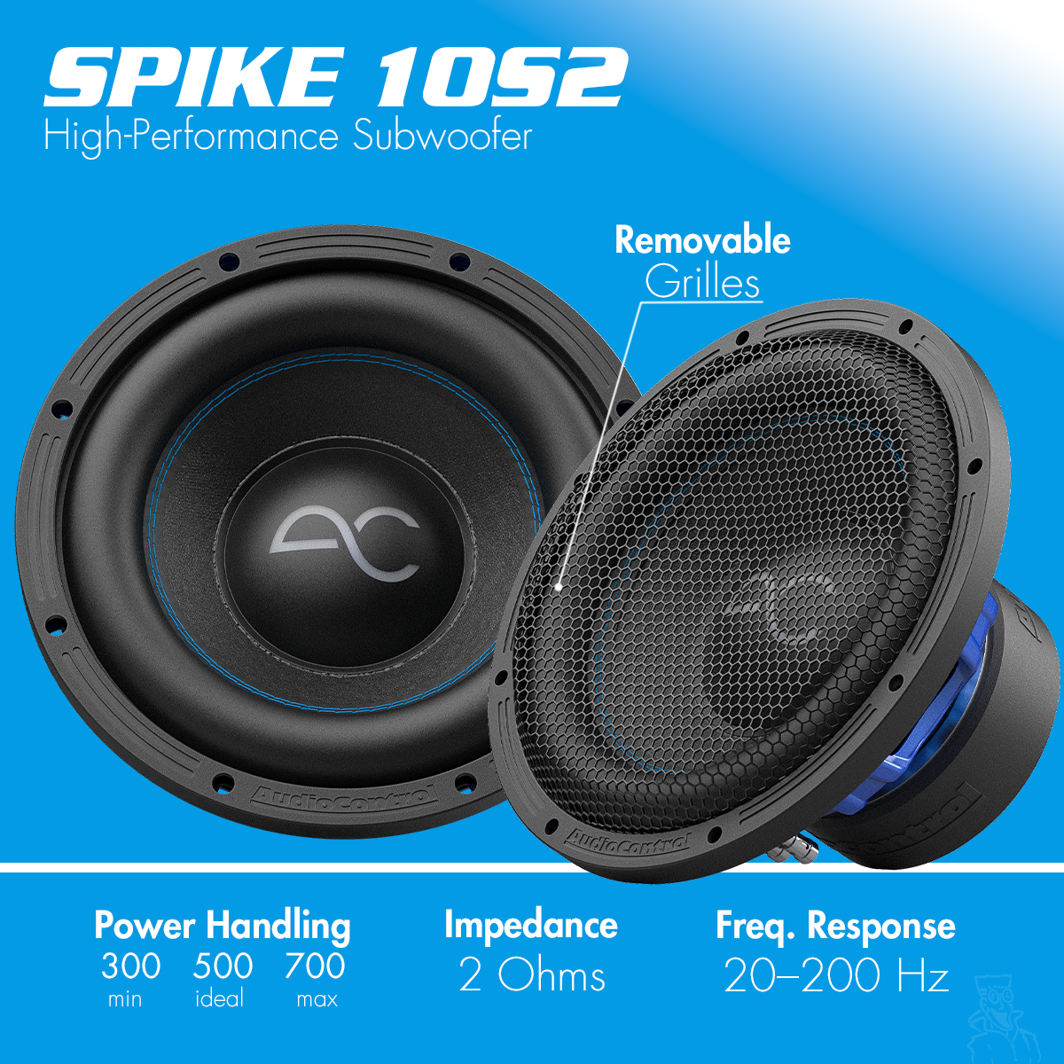 AudioControl Spike Series 10" 500 Watt (RMS) Single High-Performance Subwoofer | 2-OHM or 4-OHM (500 Watt RMS/700 Watt Max)