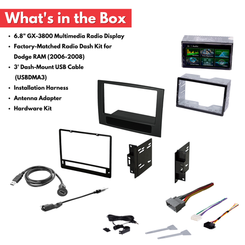 Dodge RAM (2006-2008) 6.8” Double DIN Touch Screen Radio Kit