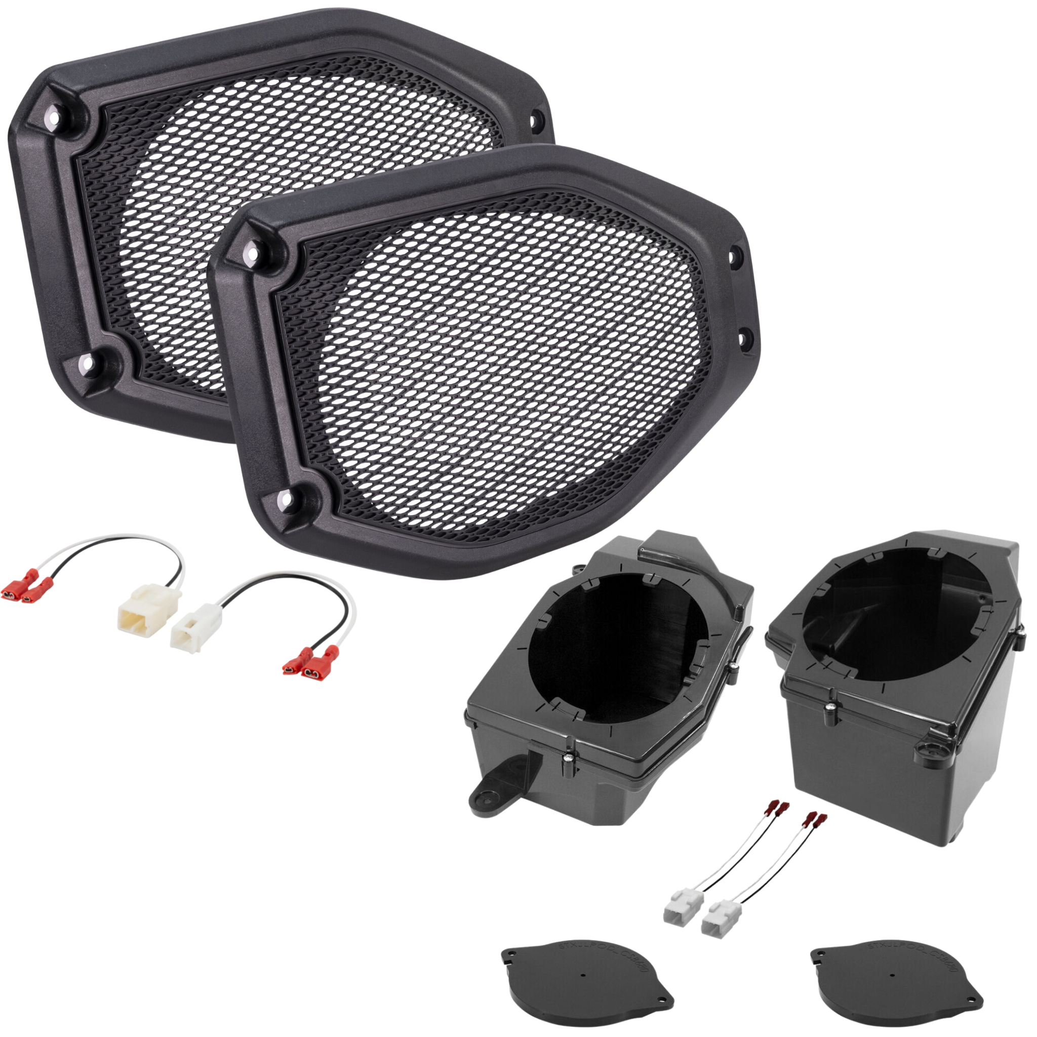 Jeep Wrangler JL (2018-2023)/Gladiator JT (2020-2023) Front 6.5" Speaker Pods, Tweeter Adapters, and Sound Bar Speaker Adapters with Grilles