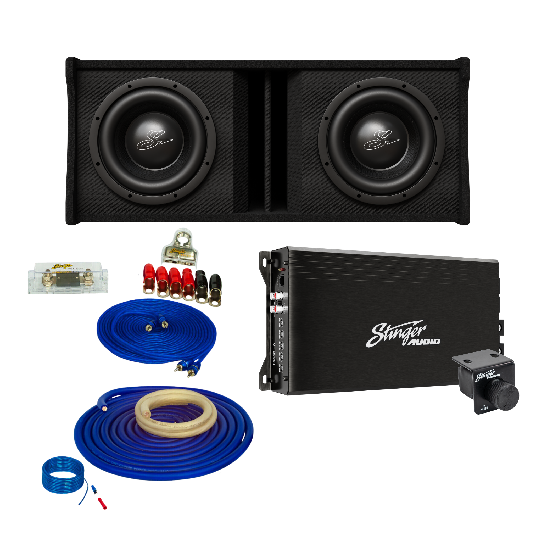 Dual 10" 2,000 Watt (RMS) Loaded Ported Subwoofer Enclosure (2,000 Watts RMS/3,000 Watts Max) Bass Package with Amplifier & Complete Wiring Kit