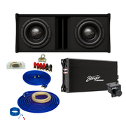 Dual 10" 2,000 Watt (RMS) Complete Subwoofer Enclosure (2,000 Watts RMS/3,000 Watts Max) Bass Package with Amplifier & 1/0GA Wiring Kit
