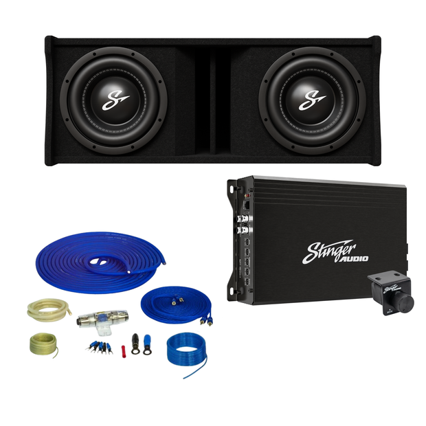 Dual 10" 1,400 Watt (RMS) Complete Subwoofer Enclosure (1,400 Watts RMS/2,400 Watts Max) Bass Package with Amplifier & 4GA Wiring Kit