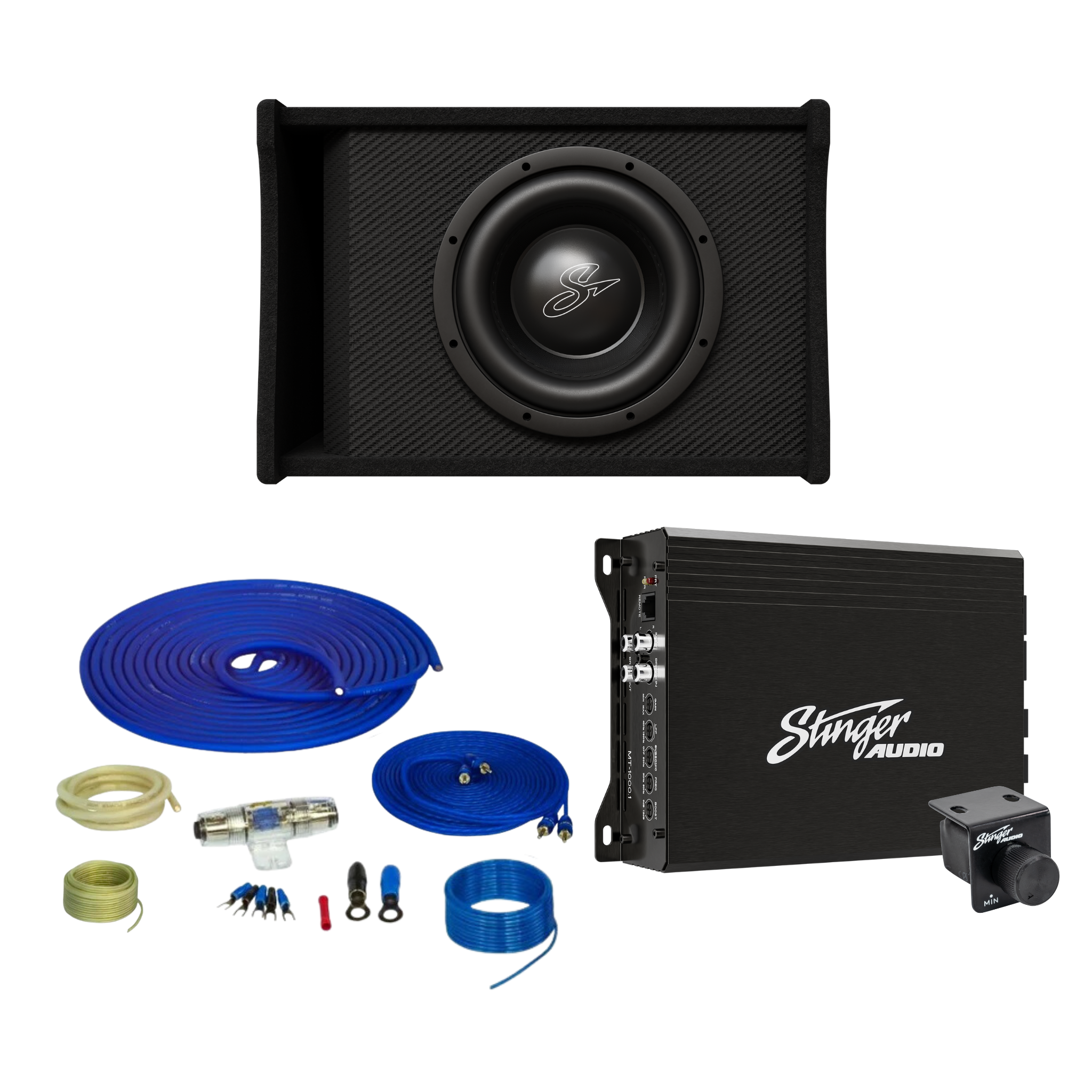 Single 10" 1,000 Watt (RMS) Loaded Ported Subwoofer Enclosure (1,000 Watts RMS/1,500 Watts Max) Bass Package with Amplifier & Complete Wiring Kit