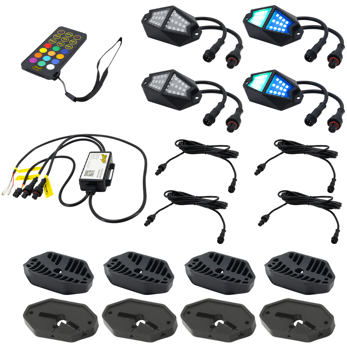 ENLIGHT10 4 Piece Plug-and-Play Dynamic RGB Rock Light Kit with Bluetooth Remote