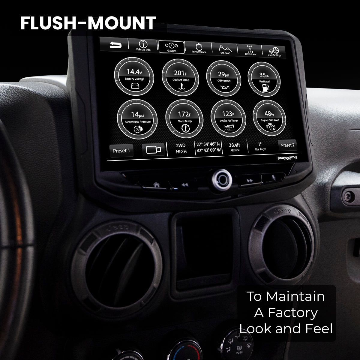 Jeep Wrangler JK (2011-2018) HEIGH10 10" Radio Fully Integrated Kit | Displays Vehicle Information and Off-Road Mode