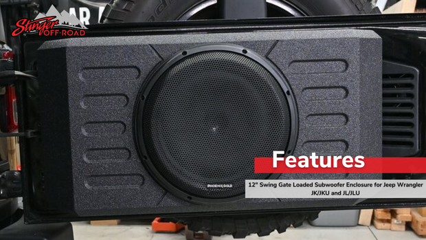 Jeep Wrangler JL Unlimited 12" 400 Watt (RMS) Swing Gate Loaded Subwoofer Enclosure with Car Audio Amplifier and Complete Wiring Kit