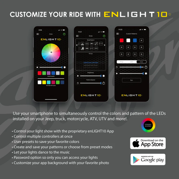 Enlight10 8 Piece RGB Dynamic Rock Light Kit with Bluetooth Remote and On/Off Switch