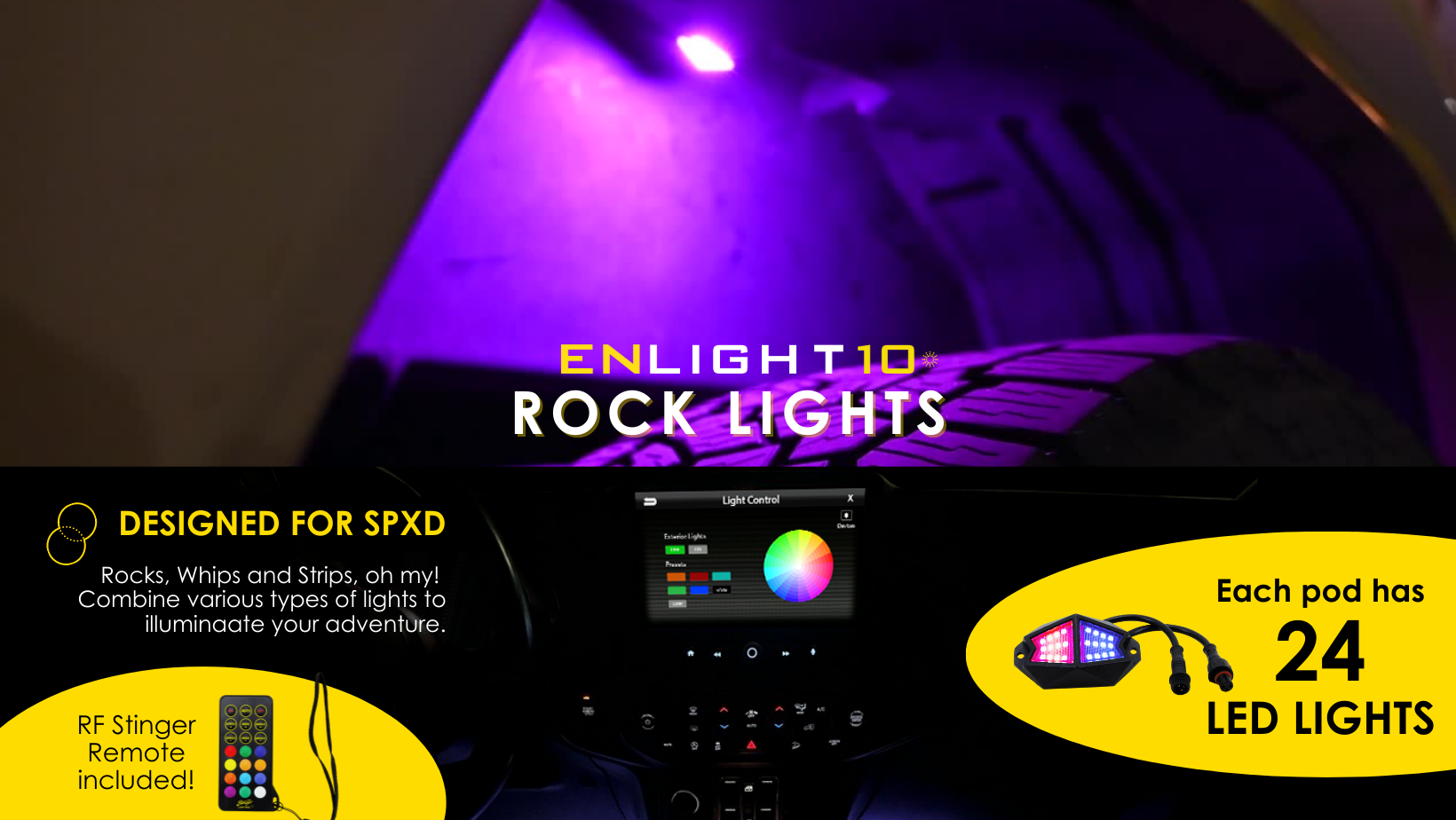 ENLIGHT10 8 Piece Plug-and-Play Dynamic RGB Rock Light Kit with Bluetooth Remote